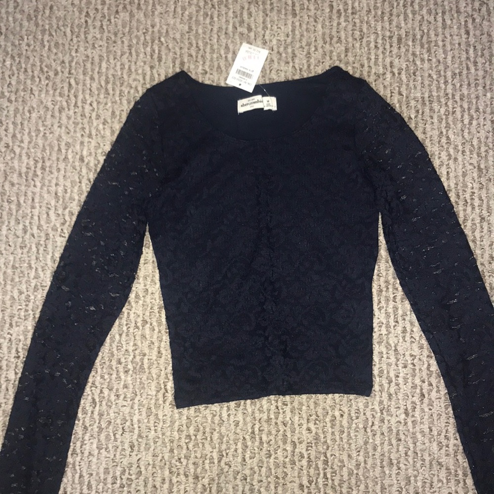 Fitted Navy Blue Floral Long-Sleeve